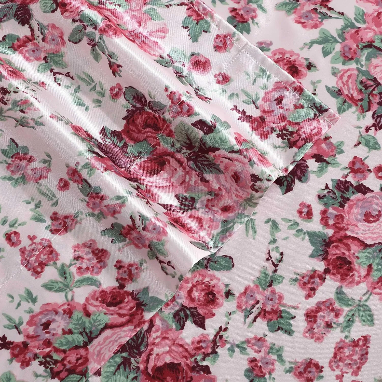 Betsey Johnson - Queen Bed Sheets, Satin Bedding Set with Matching Shams, Smooth & Silky, Chic Room Essentials (Vintage Floral Pink, Queen)