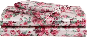 Betsey Johnson - Queen Bed Sheets, Satin Bedding Set with Matching Shams, Smooth & Silky, Chic Room Essentials (Vintage Floral Pink, Queen)