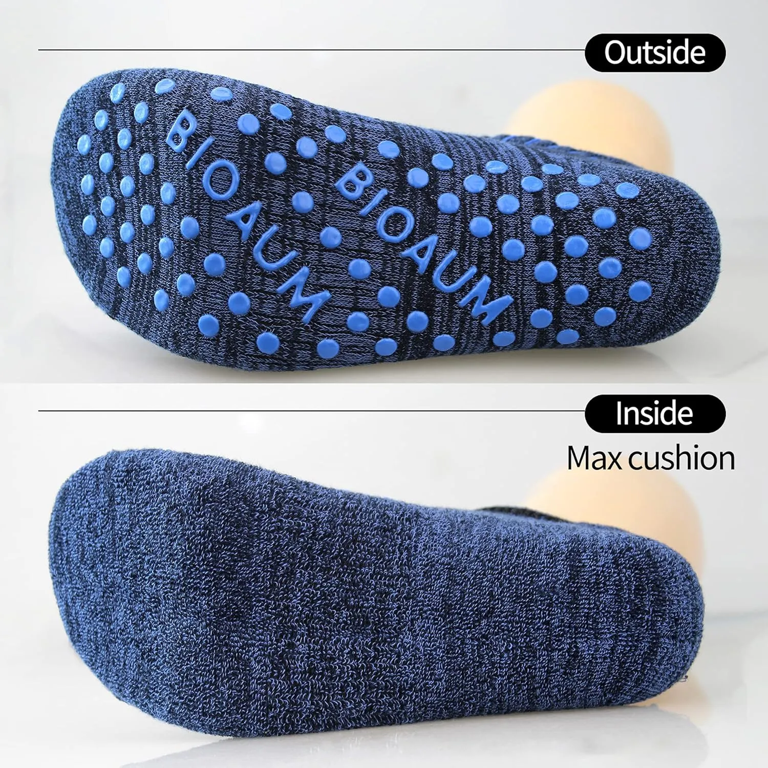 BIOAUM Yoga Socks for Women - 6 Pairs Cotton Cushion Non Slip Grip Slipper Pilates Hospital Socks