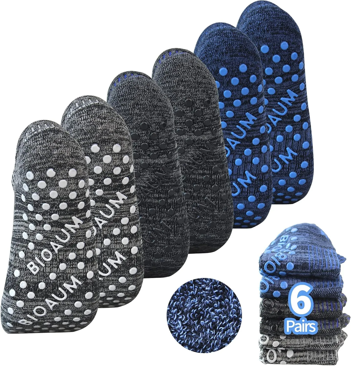 BIOAUM Yoga Socks for Women - 6 Pairs Cotton Cushion Non Slip Grip Slipper Pilates Hospital Socks