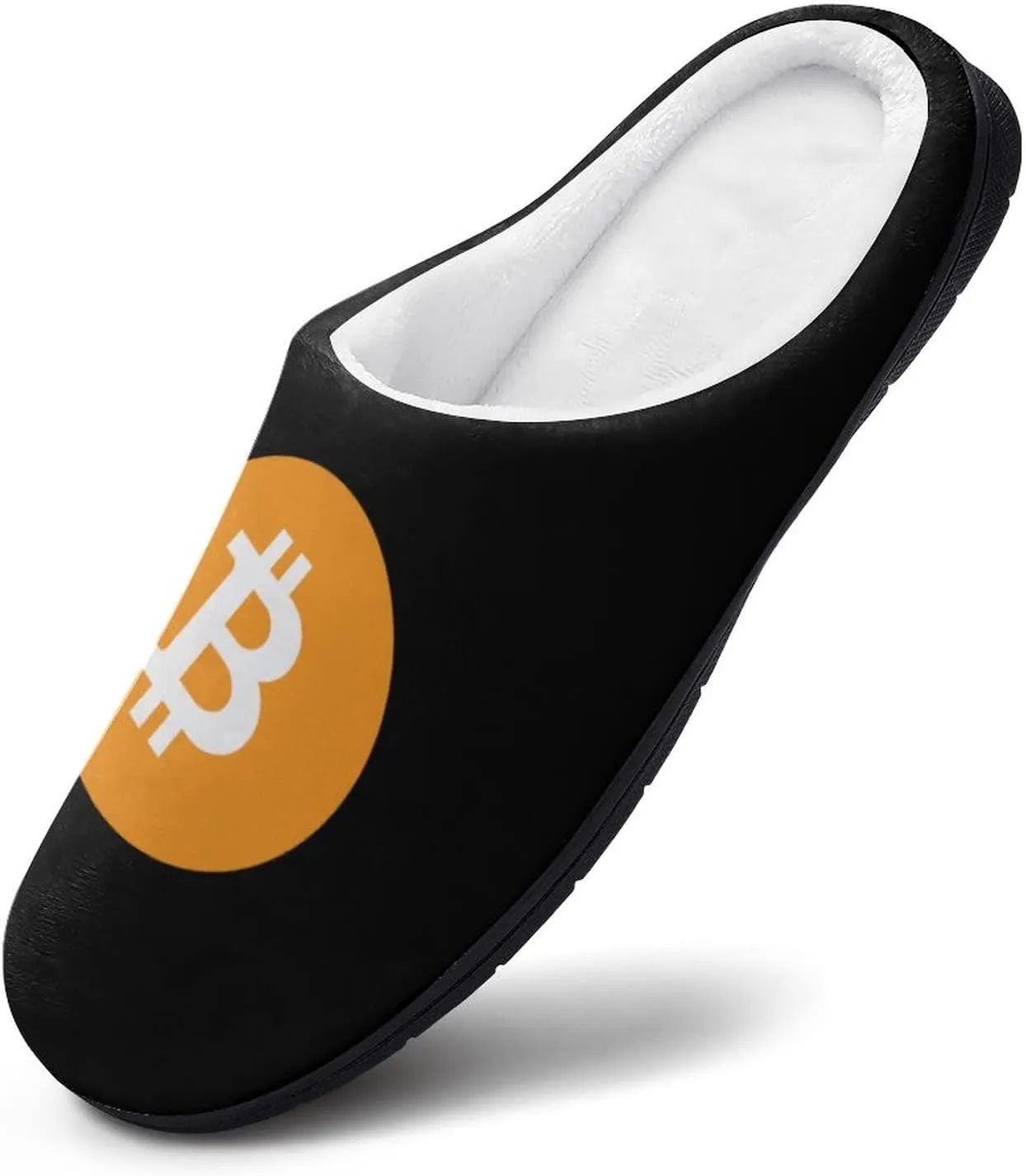 Bitcoin Symbol Cotton Slippers Memory Foam House Slippers Closed Toe Winter Warm Shoes