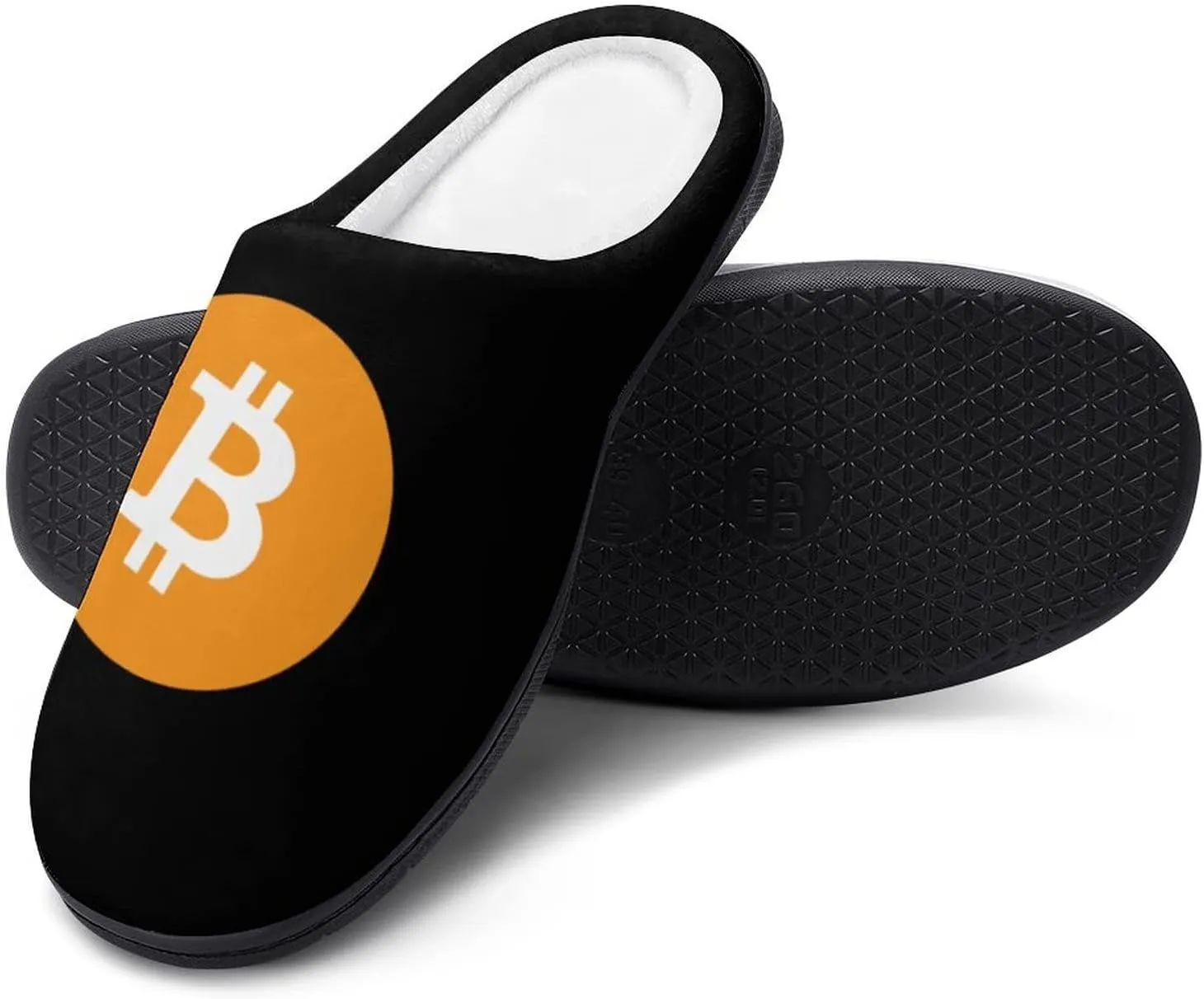 Bitcoin Symbol Cotton Slippers Memory Foam House Slippers Closed Toe Winter Warm Shoes