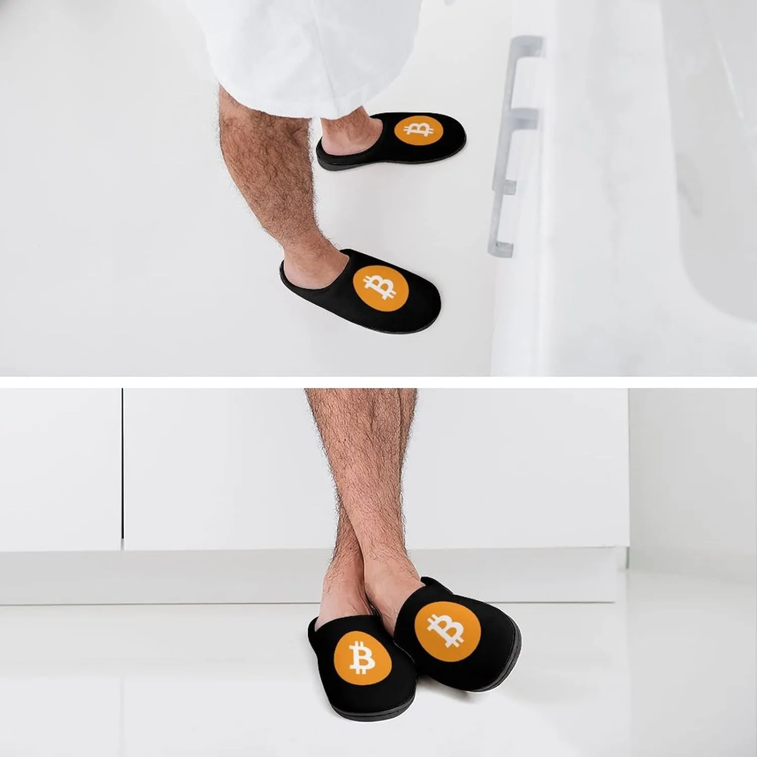 Bitcoin Symbol Cotton Slippers Memory Foam House Slippers Closed Toe Winter Warm Shoes