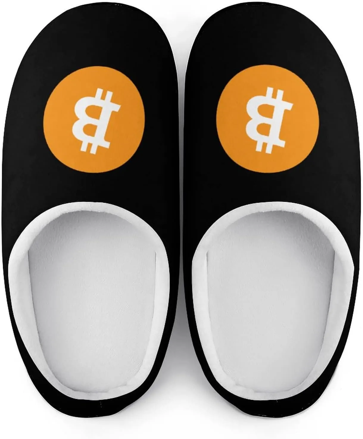 Bitcoin Symbol Cotton Slippers Memory Foam House Slippers Closed Toe Winter Warm Shoes