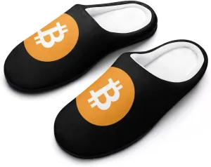 Bitcoin Symbol Cotton Slippers Memory Foam House Slippers Closed Toe Winter Warm Shoes