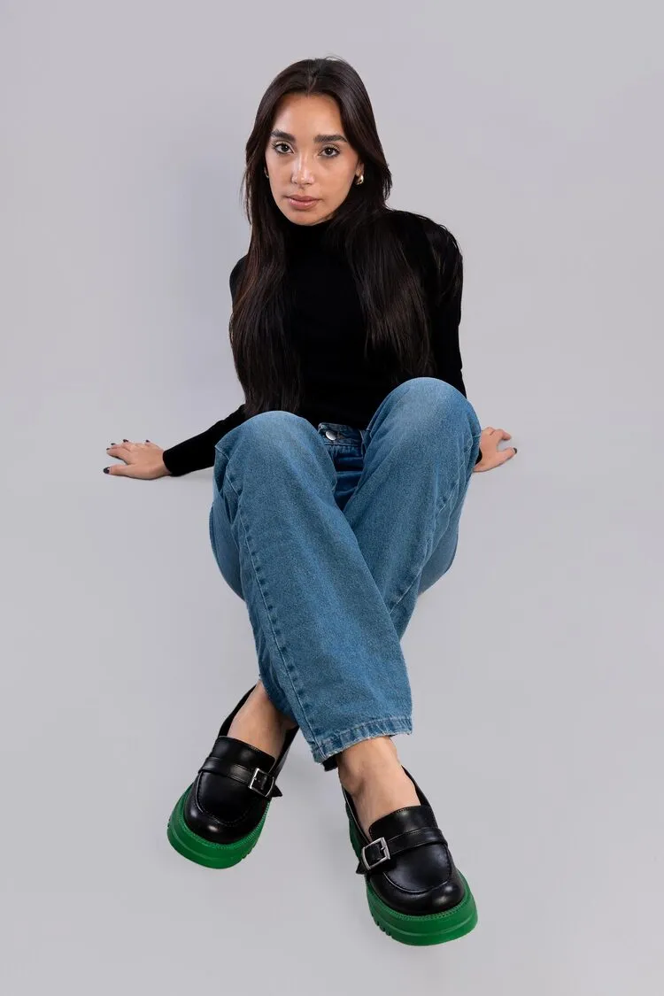 Black Chunky Loafer Shoes