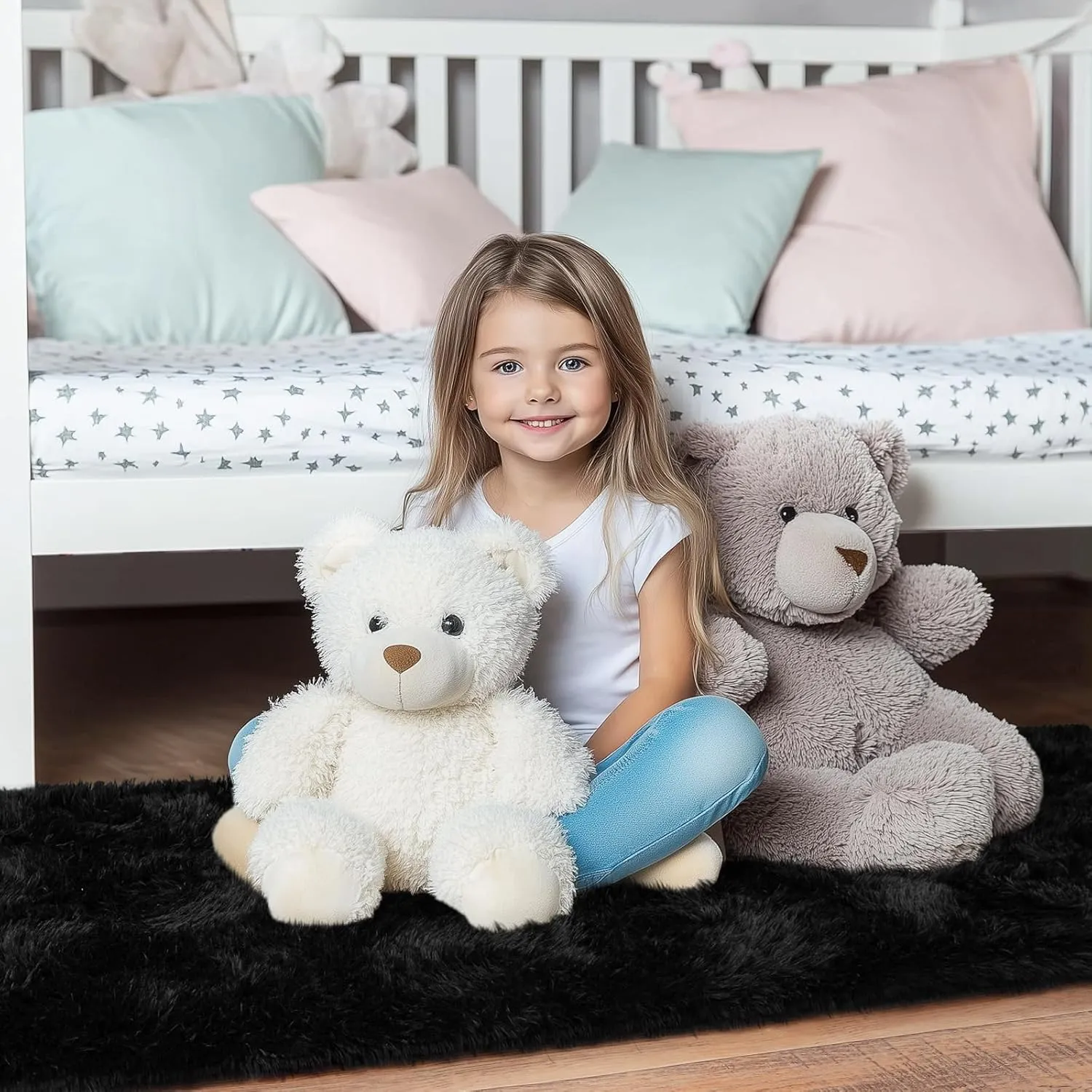 Black Runner Rug for Hallway, Bedroom Bedside Plush Rugs, Non Slip Fluffy Shaggy Carpet for Kids Home Decor, Dorm Nursery 2x6 Ft