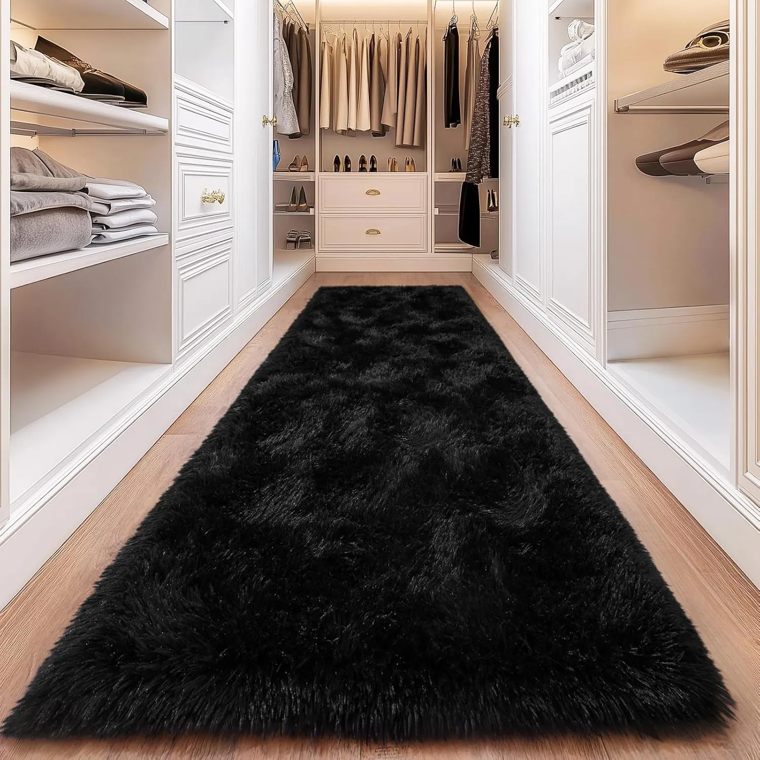 Black Runner Rug for Hallway, Bedroom Bedside Plush Rugs, Non Slip Fluffy Shaggy Carpet for Kids Home Decor, Dorm Nursery 2x6 Ft