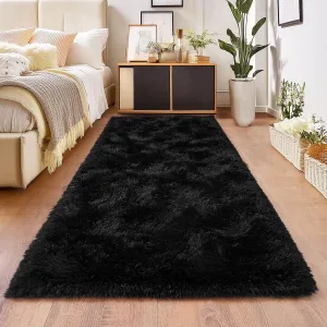 Black Runner Rug for Hallway, Bedroom Bedside Plush Rugs, Non Slip Fluffy Shaggy Carpet for Kids Home Decor, Dorm Nursery 2x6 Ft