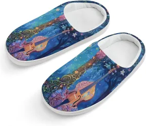 Blue Night Musicians Park Cute Cotton Slippers Anti-Slip House Shoes Printed Slipper for Indoor Outdoor