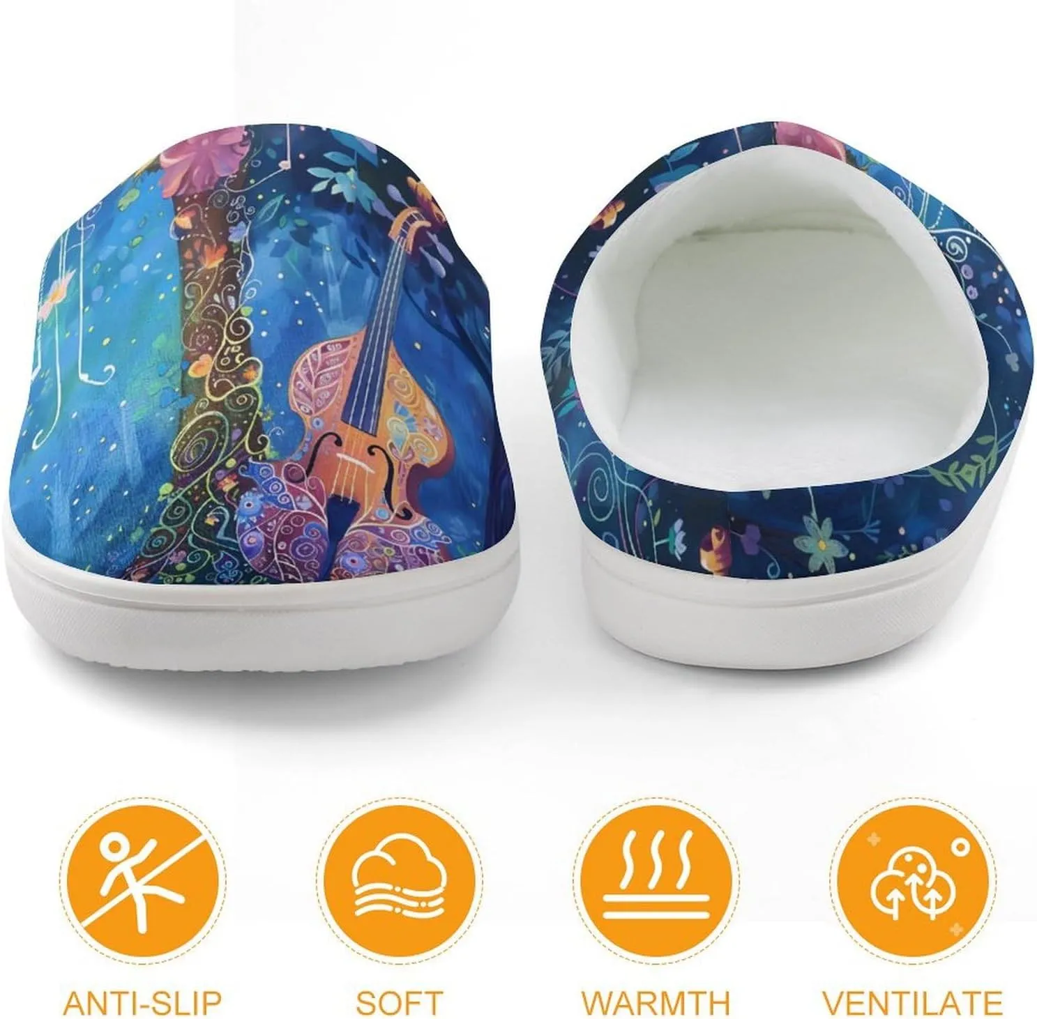 Blue Night Musicians Park Cute Cotton Slippers Anti-Slip House Shoes Printed Slipper for Indoor Outdoor