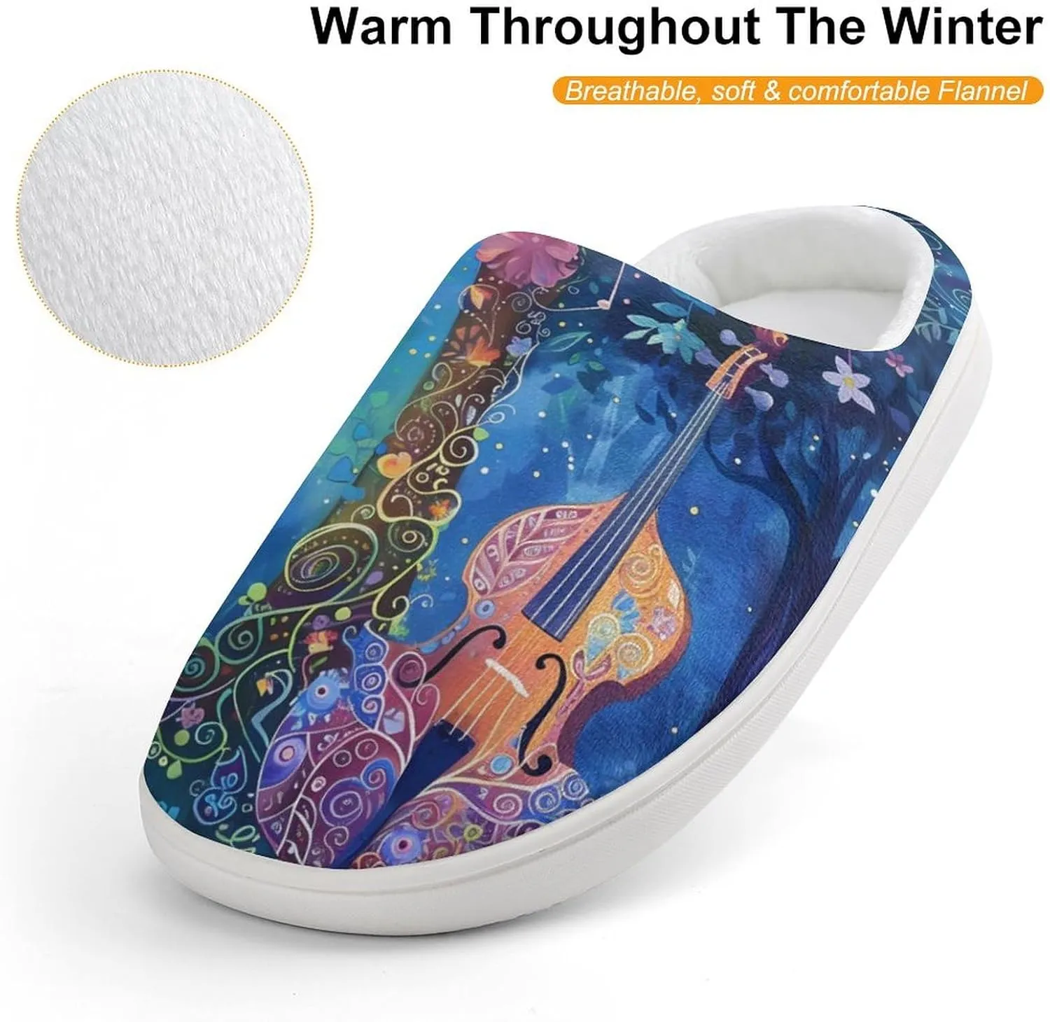 Blue Night Musicians Park Cute Cotton Slippers Anti-Slip House Shoes Printed Slipper for Indoor Outdoor