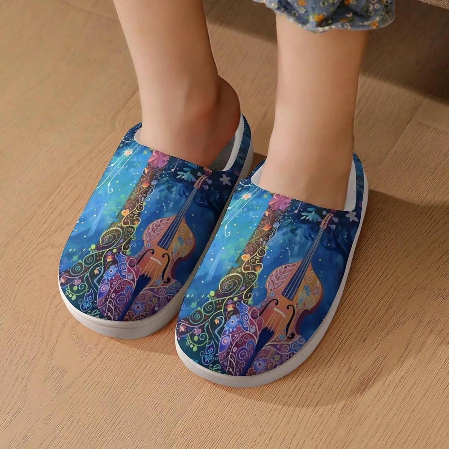 Blue Night Musicians Park Cute Cotton Slippers Anti-Slip House Shoes Printed Slipper for Indoor Outdoor