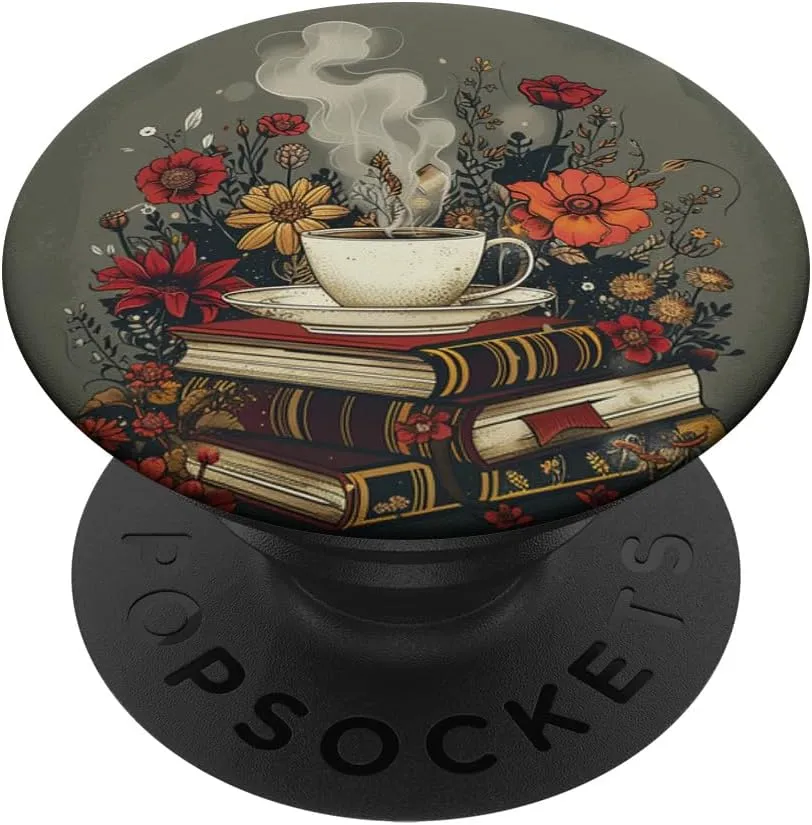 Books And Coffee Lover Flower Reading Book PopSockets Adhesive PopGrip