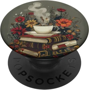 Books And Coffee Lover Flower Reading Book PopSockets Adhesive PopGrip