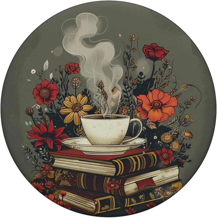Books And Coffee Lover Flower Reading Book PopSockets Adhesive PopGrip