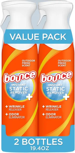 Bounce Rapid Touch-Up 3 in 1 Wrinkle Releaser Clothing Spray, Fabric Refresher, Odor Eliminator & Anti Static, 9.7 ounces (Pack of 2)