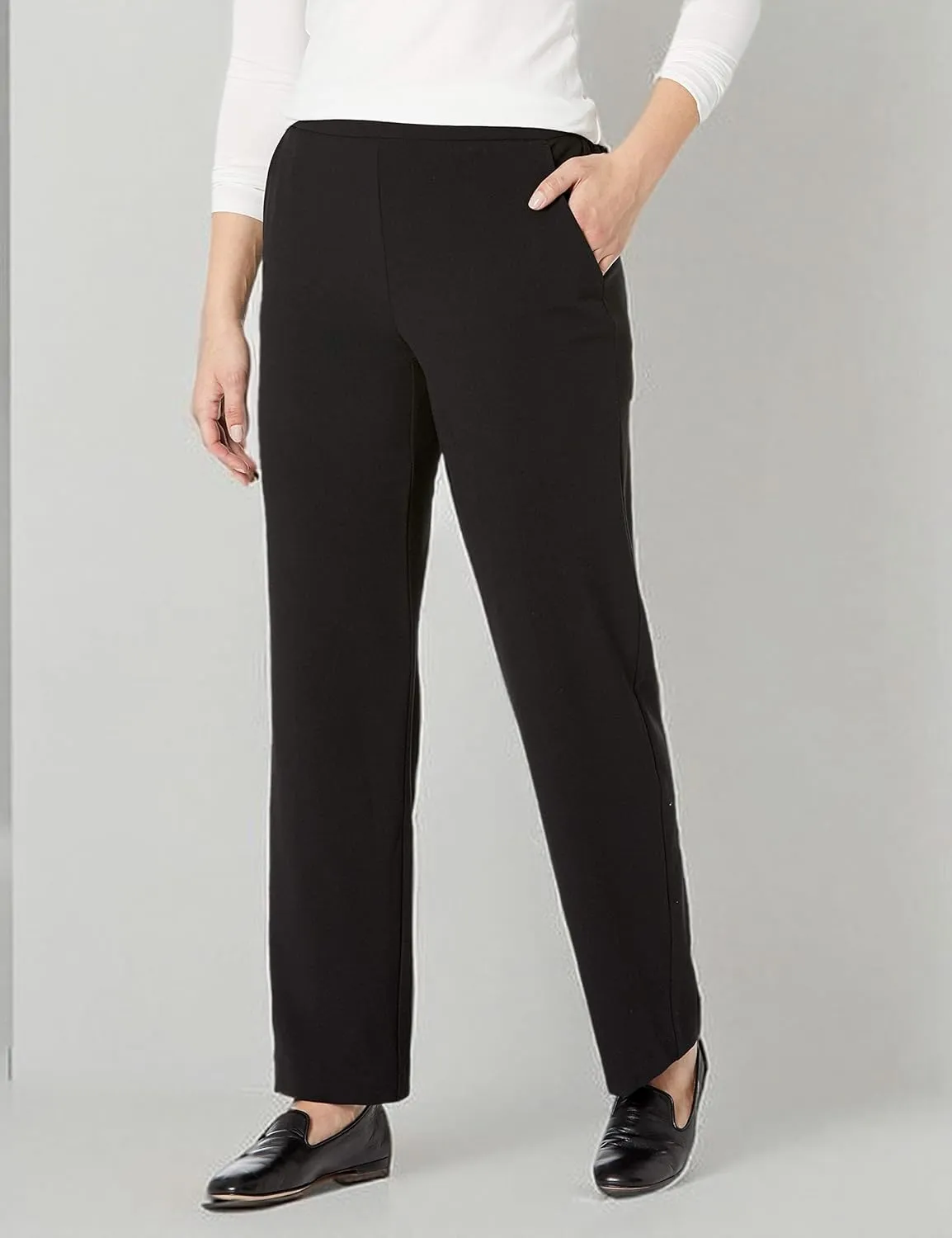 Briggs New York Women's Flat Front Pull on Pant With Slimming Solution (Regular & Short Length)