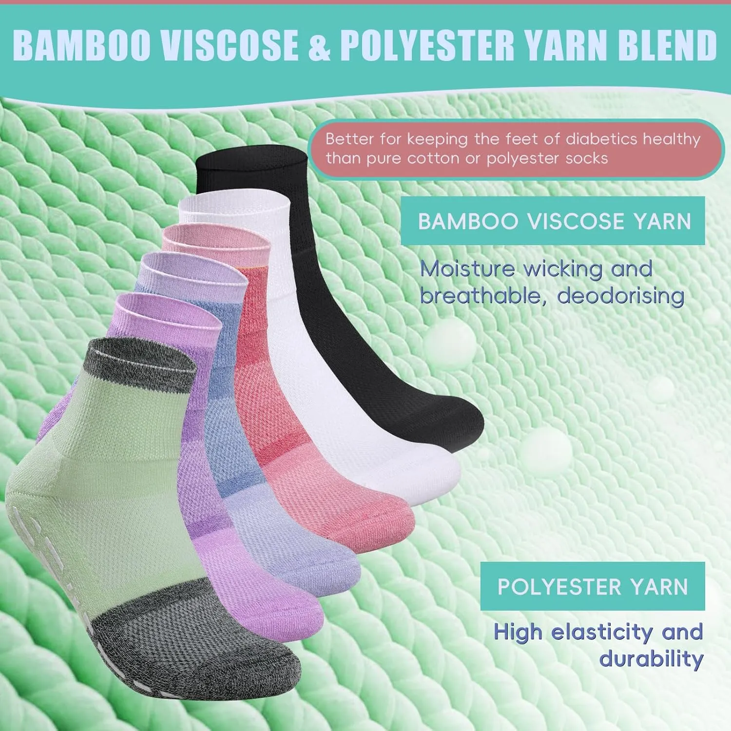 Bulinlulu Bamboo Viscose Diabetic Socks with Grippers for Men Women -6 Pairs Non Binding Ankle Slipper Socks Size 6-9 9-12