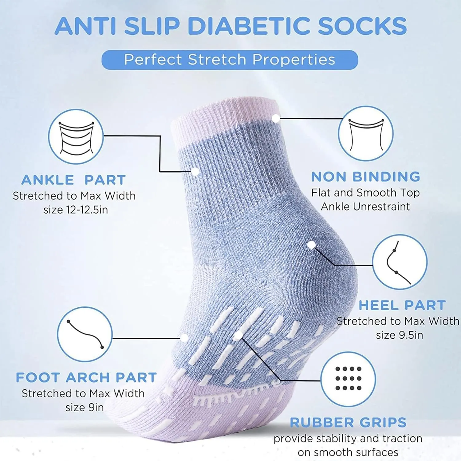 Bulinlulu Bamboo Viscose Diabetic Socks with Grippers for Men Women -6 Pairs Non Binding Ankle Slipper Socks Size 6-9 9-12