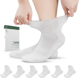 Bulinlulu Bamboo Viscose Diabetic Socks with Grippers for Men Women -6 Pairs Non Binding Ankle Slipper Socks Size 6-9 9-12