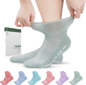 Bulinlulu Bamboo Viscose Diabetic Socks with Grippers for Men Women -6 Pairs Non Binding Ankle Slipper Socks Size 6-9 9-12