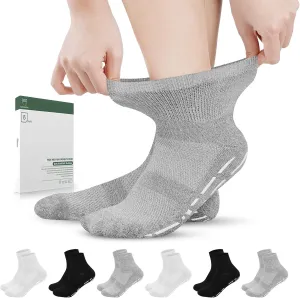 Bulinlulu Bamboo Viscose Diabetic Socks with Grippers for Men Women -6 Pairs Non Binding Ankle Slipper Socks Size 6-9 9-12