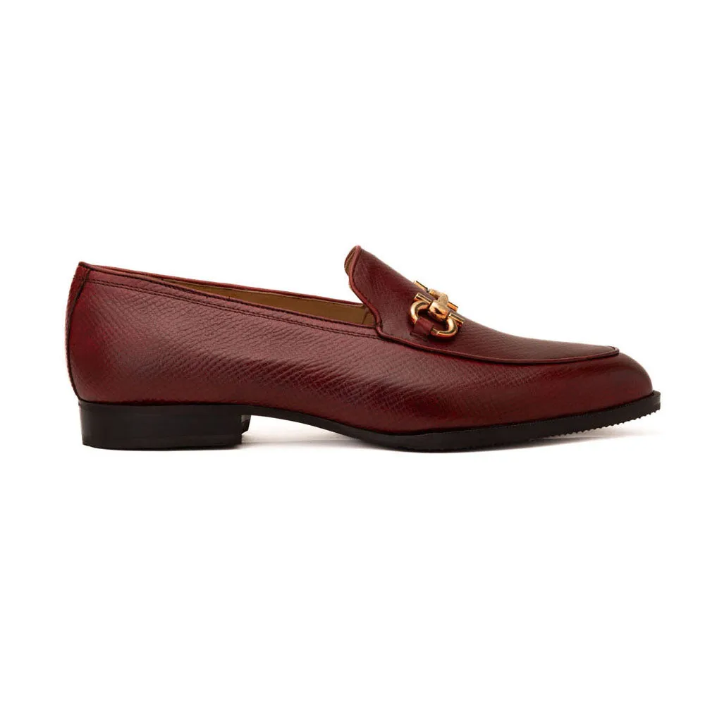 Burgundy Hatch Grain Buckle Loafer