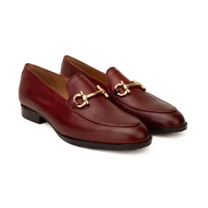 Burgundy Hatch Grain Buckle Loafer