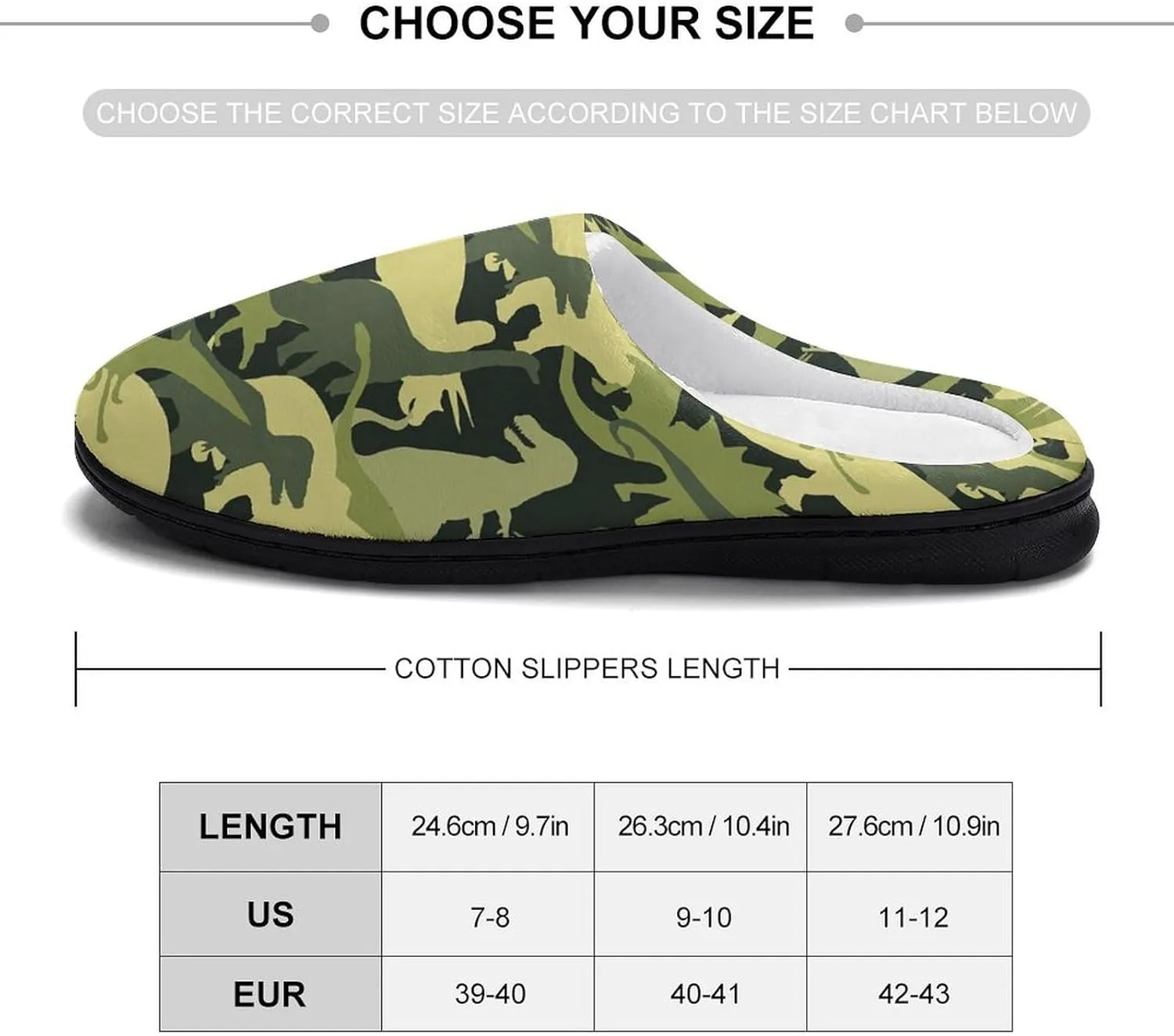 Camouflage Army Dinosaur Cotton Slippers with Non Slip Rubber Soles Winter House Shoes Washable for Indoor Outdoor