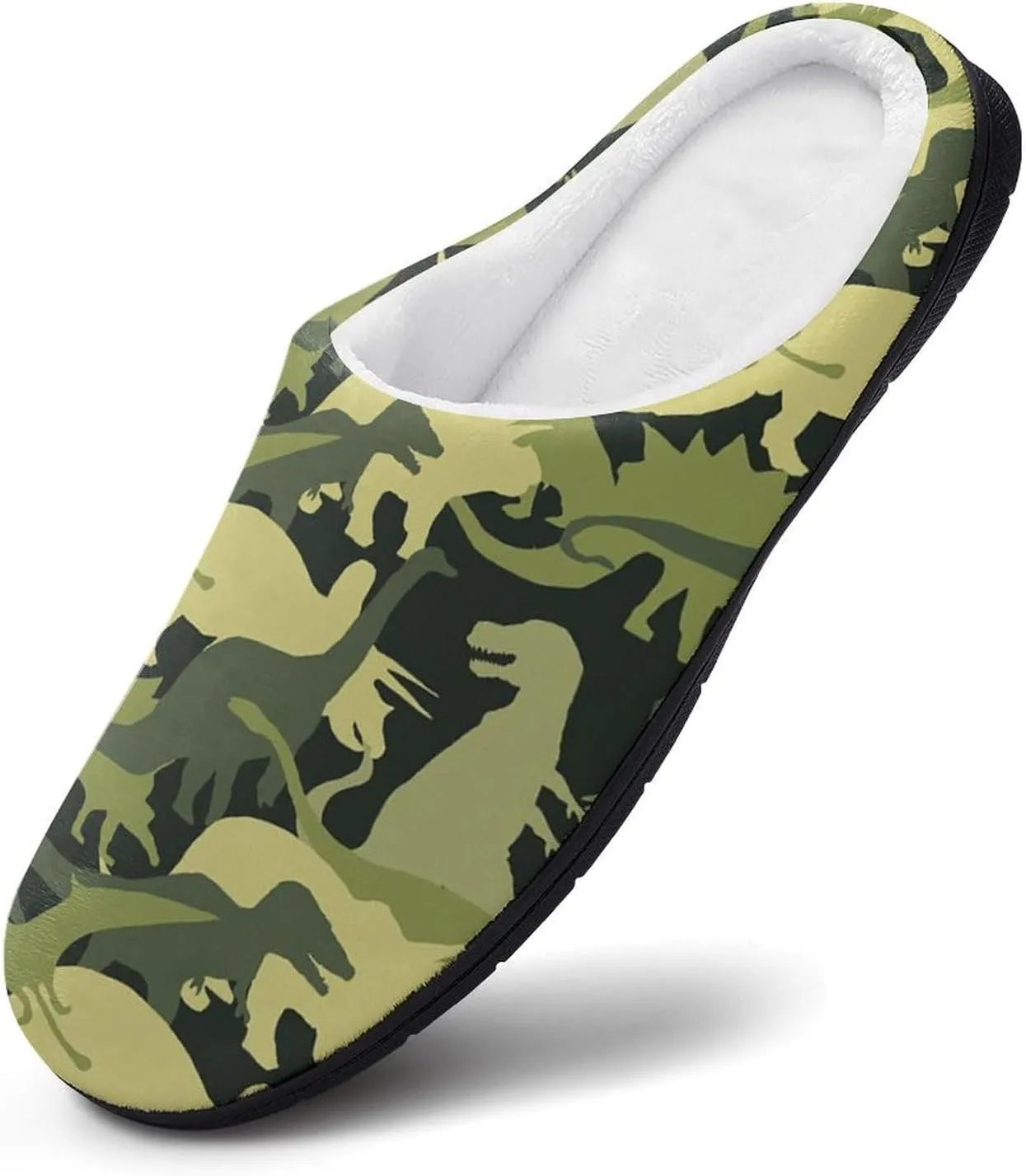 Camouflage Army Dinosaur Cotton Slippers with Non Slip Rubber Soles Winter House Shoes Washable for Indoor Outdoor