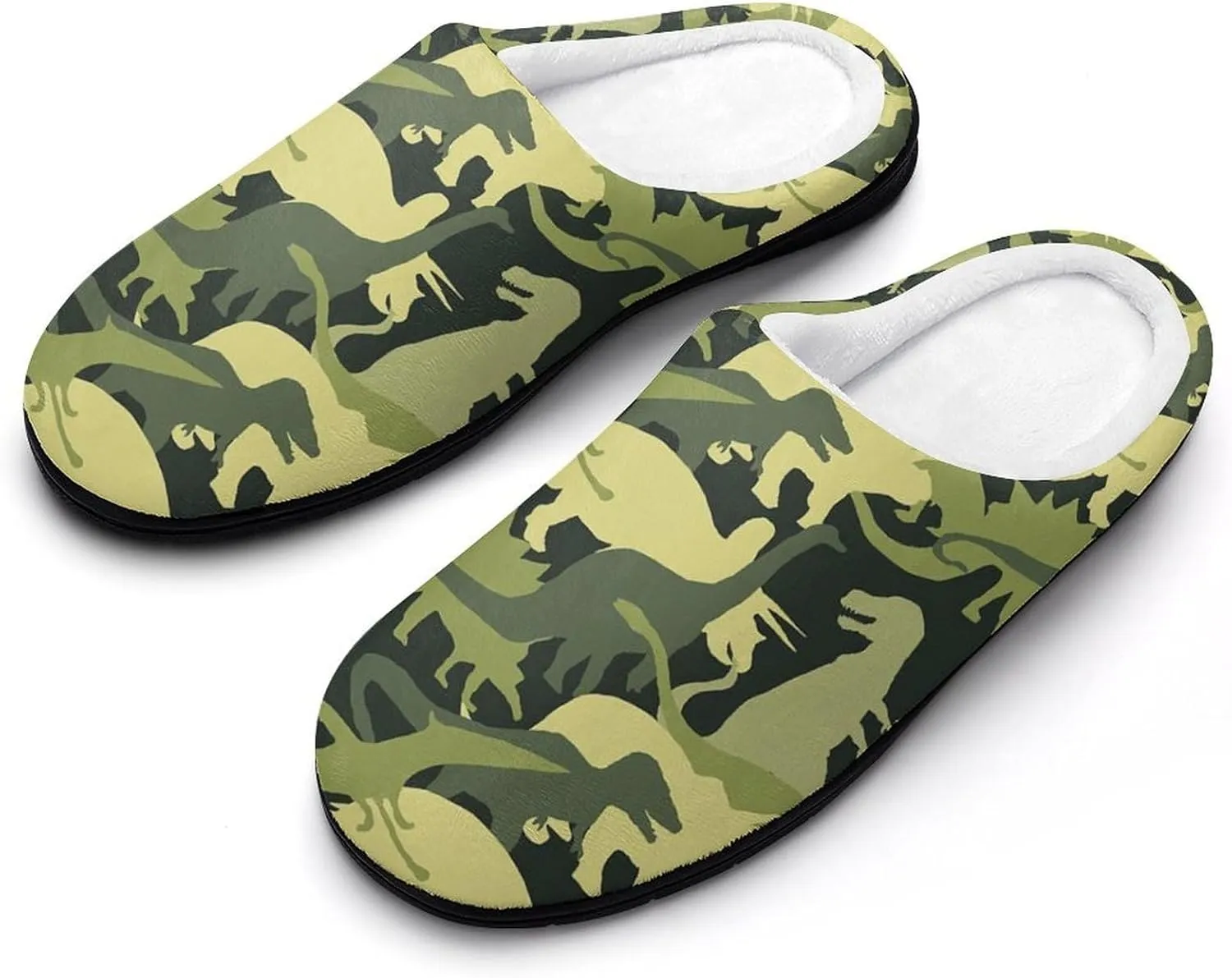 Camouflage Army Dinosaur Cotton Slippers with Non Slip Rubber Soles Winter House Shoes Washable for Indoor Outdoor