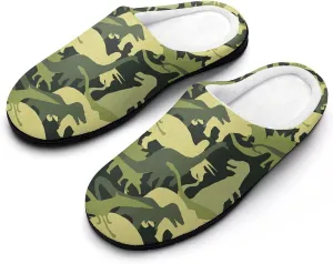 Camouflage Army Dinosaur Cotton Slippers with Non Slip Rubber Soles Winter House Shoes Washable for Indoor Outdoor