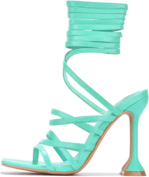 Cape Robbin Jenni Lace-Up Light Strappy Stiletto Flare Heel Open Toe Sandal Nude