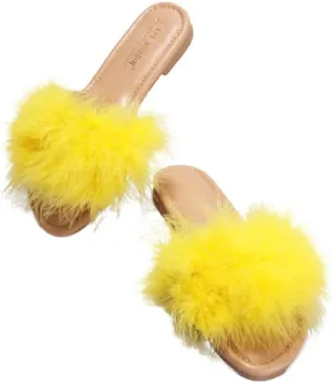 Cape Robbin Women's Sandal-1 Feather Slip On Slide Flat