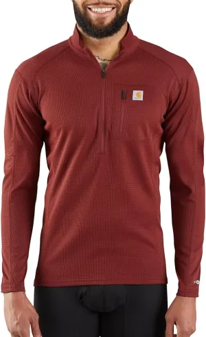 Carhartt Men's Force Tech Quarter-Zip Thermal Base Layer Long Sleeve Shirt, Fired Brick, Large