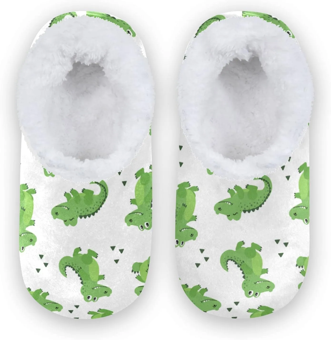 Cartoon Alligators Kids House Slippers Green Crocodiles Boys Closed Back Fuzzy Feet Slippers Girls Coral Fleece Slipper Socks No Skid Warm Cozy Home Slippers For Indoor Outdoor Winter Bedroom XS