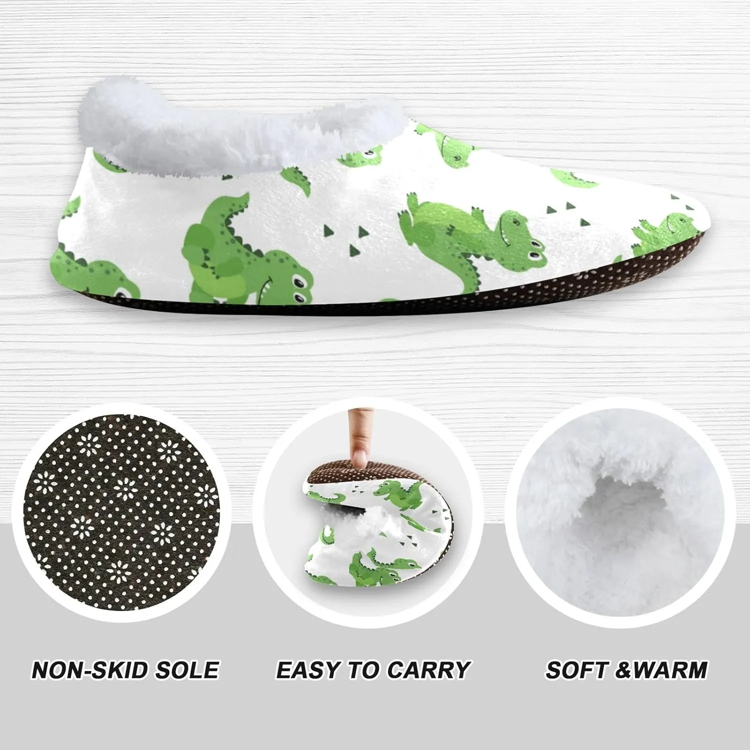 Cartoon Alligators Kids House Slippers Green Crocodiles Boys Closed Back Fuzzy Feet Slippers Girls Coral Fleece Slipper Socks No Skid Warm Cozy Home Slippers For Indoor Outdoor Winter Bedroom XS