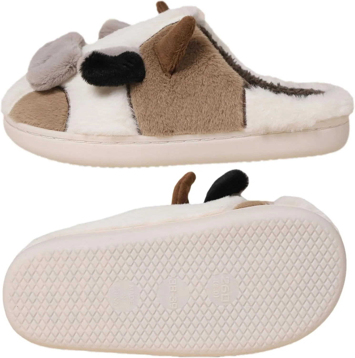 Cartoon Cow Cotton Slippers,Cute Cozy Fuzzy Animal Slippers For Women,Winter Warm Plush Comfy Indoor Outdoor Slippers