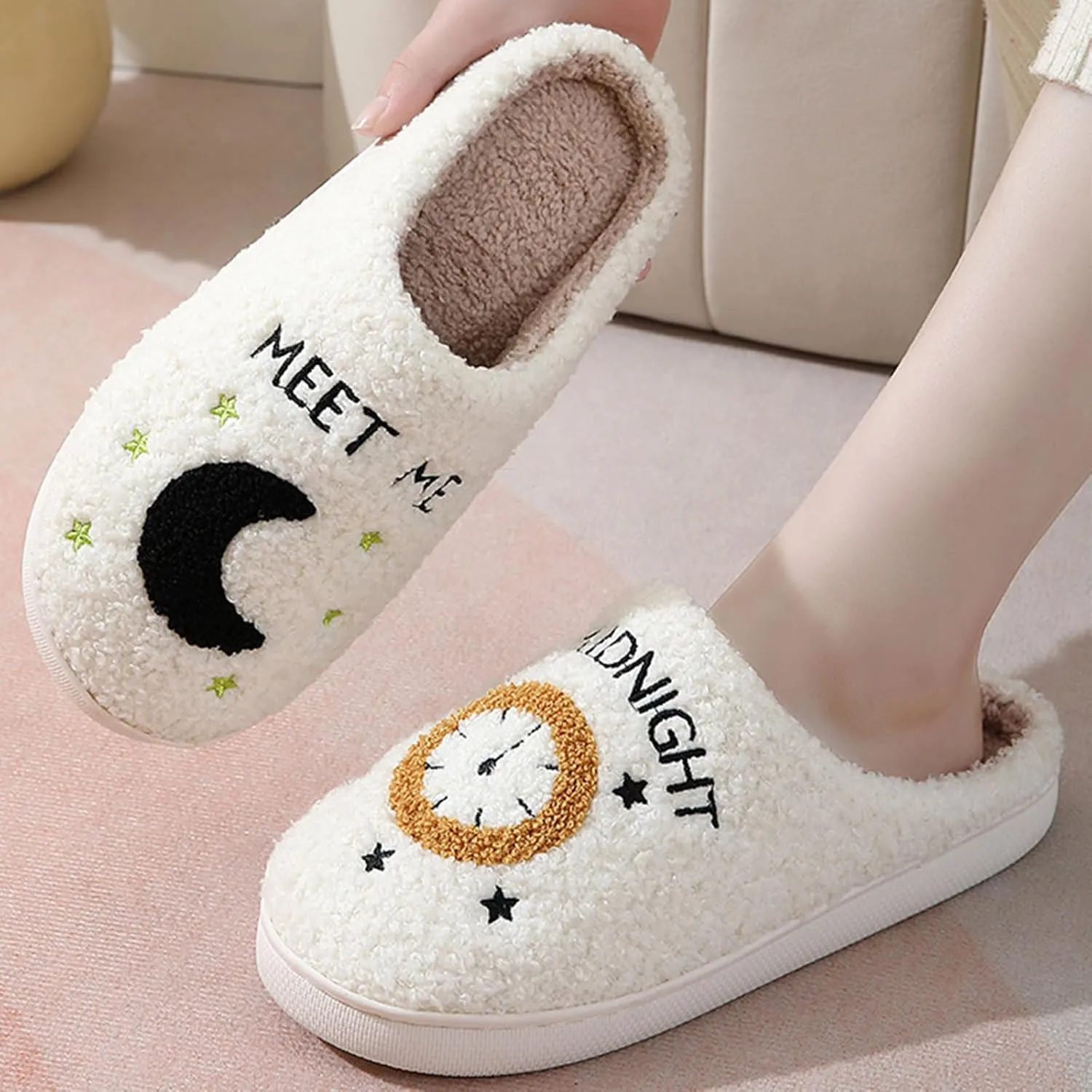 Cartoon Slippers for Womens Mens Cute Cozy Plush Warm Slip-on House Shoes for Indoor and Outdoor Meet Me at Midnight Strawberry Mushroom Evil Eyes Love Heart Slippers