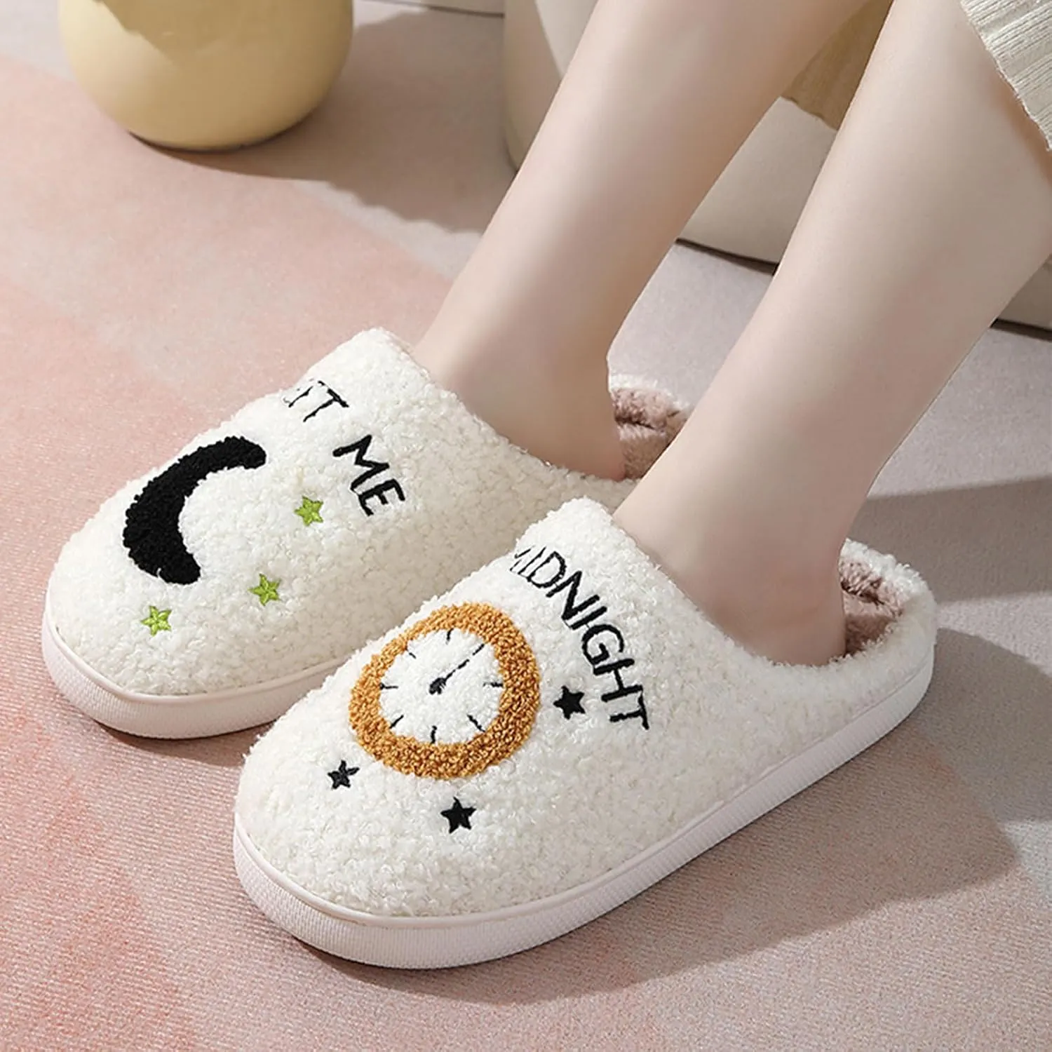 Cartoon Slippers for Womens Mens Cute Cozy Plush Warm Slip-on House Shoes for Indoor and Outdoor Meet Me at Midnight Strawberry Mushroom Evil Eyes Love Heart Slippers