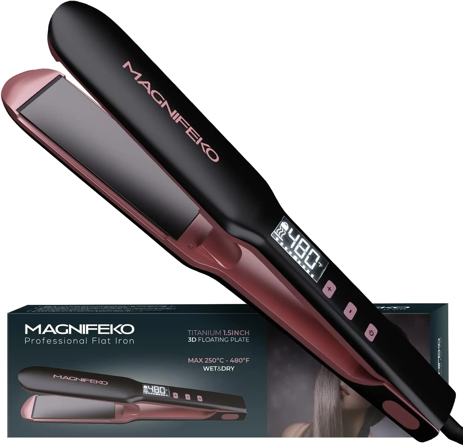 Ceramic Hair Straightener - Flat Iron Hair Straightener – Hair Iron Straightener - plancha de Cabello Professional (Black)