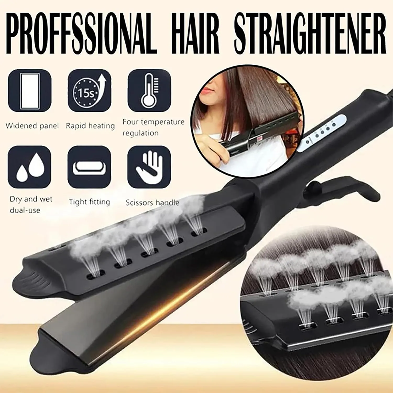 Ceramic Tourmaline Ionic Flat Iron Hair Straightener - Fast Heating Bio Ionic Flat Iron with 4-Step Temperature Control for Smooth, Silky Hair | Dual Wet & Dry Use (1 Pcs)