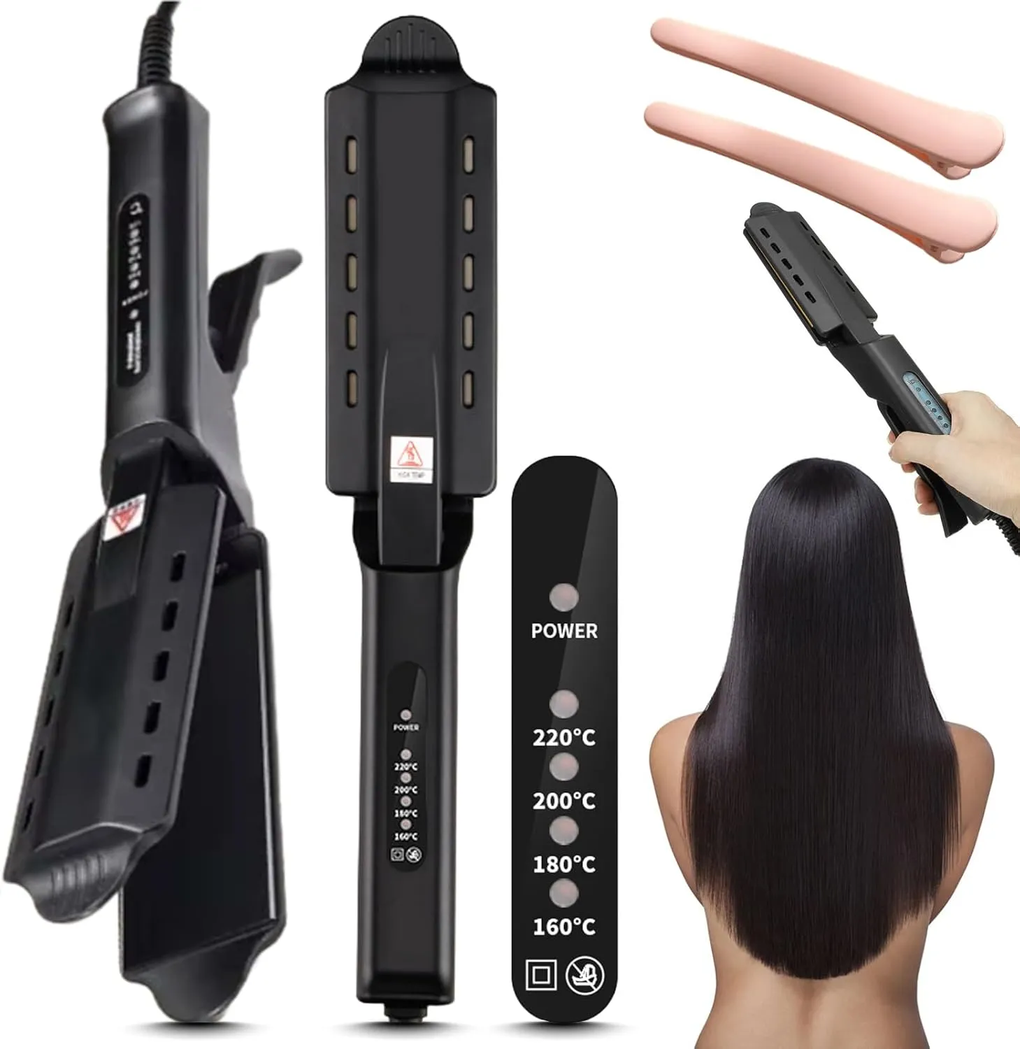 Ceramic Tourmaline Ionic Flat Iron Hair Straightener - Fast Heating Bio Ionic Flat Iron with 4-Step Temperature Control for Smooth, Silky Hair | Dual Wet & Dry Use (1 Pcs)