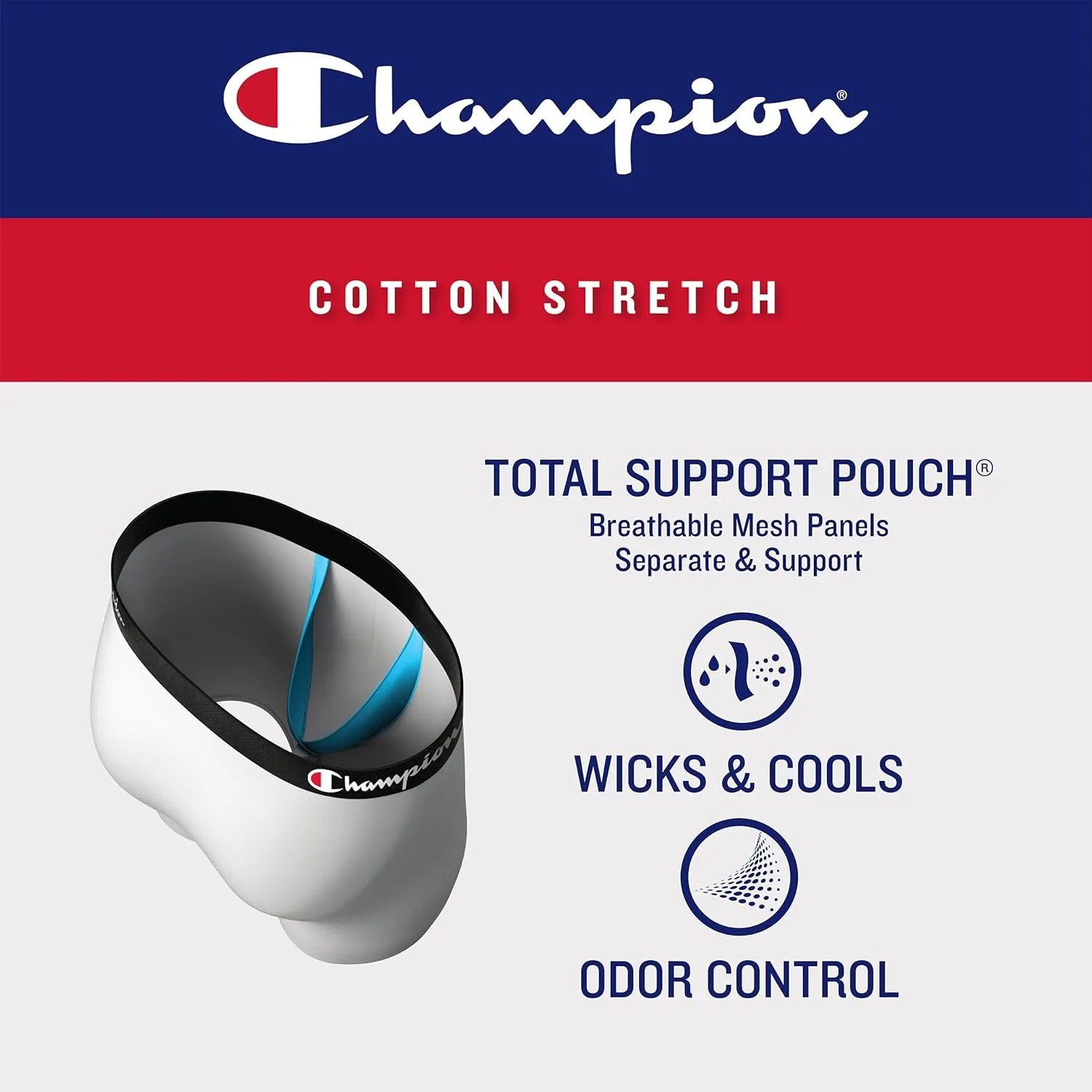 Champion Men's Underwear Boxer Briefs, Total Support Pouch, Cotton Stretch, 3-Pack
