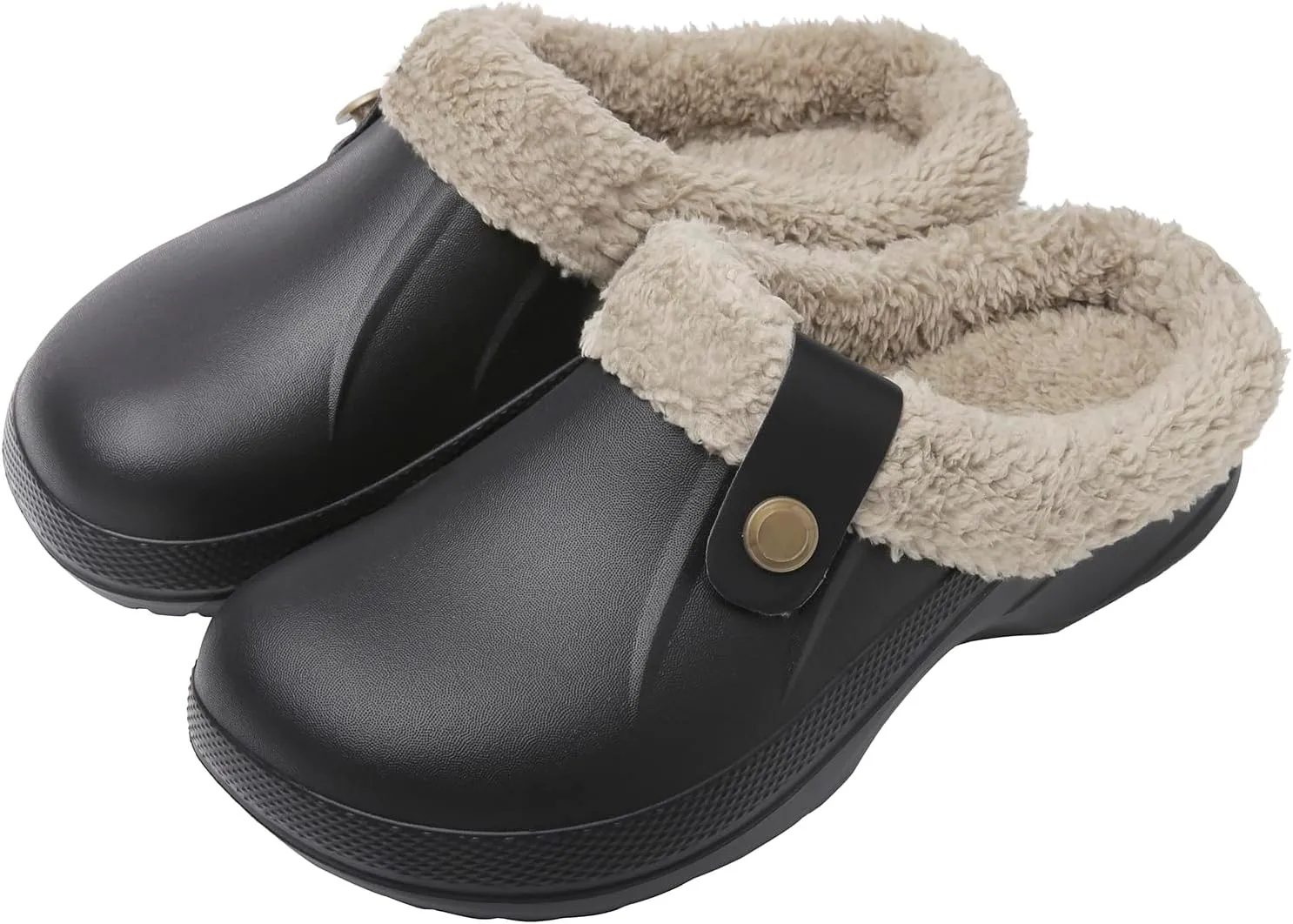 ChayChax Women and Men Fur Lined Clogs Memory Foam Warm Fuzzy Slippers Winter Waterproof Indoor Outdoor Slipper