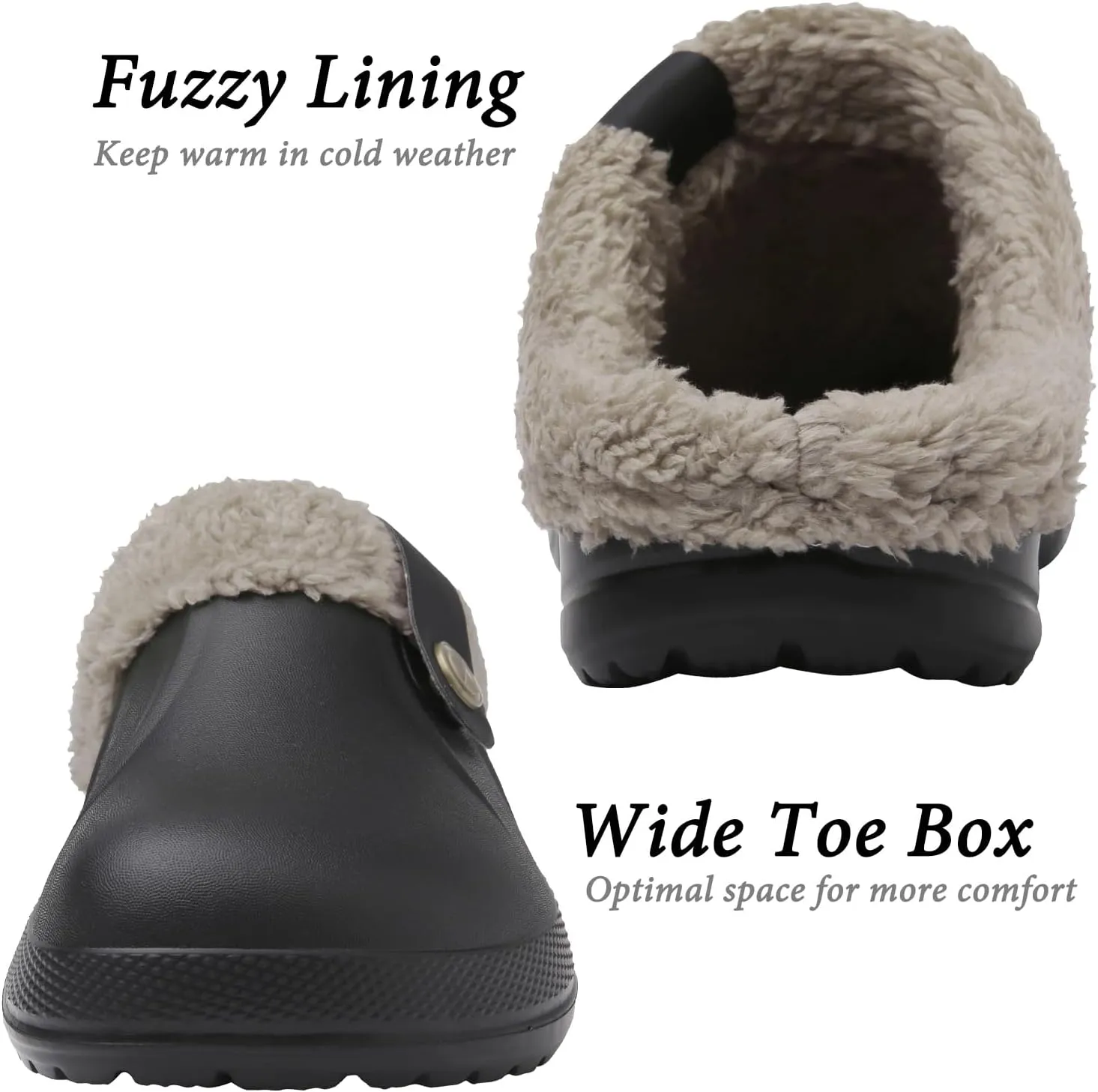 ChayChax Women and Men Fur Lined Clogs Memory Foam Warm Fuzzy Slippers Winter Waterproof Indoor Outdoor Slipper