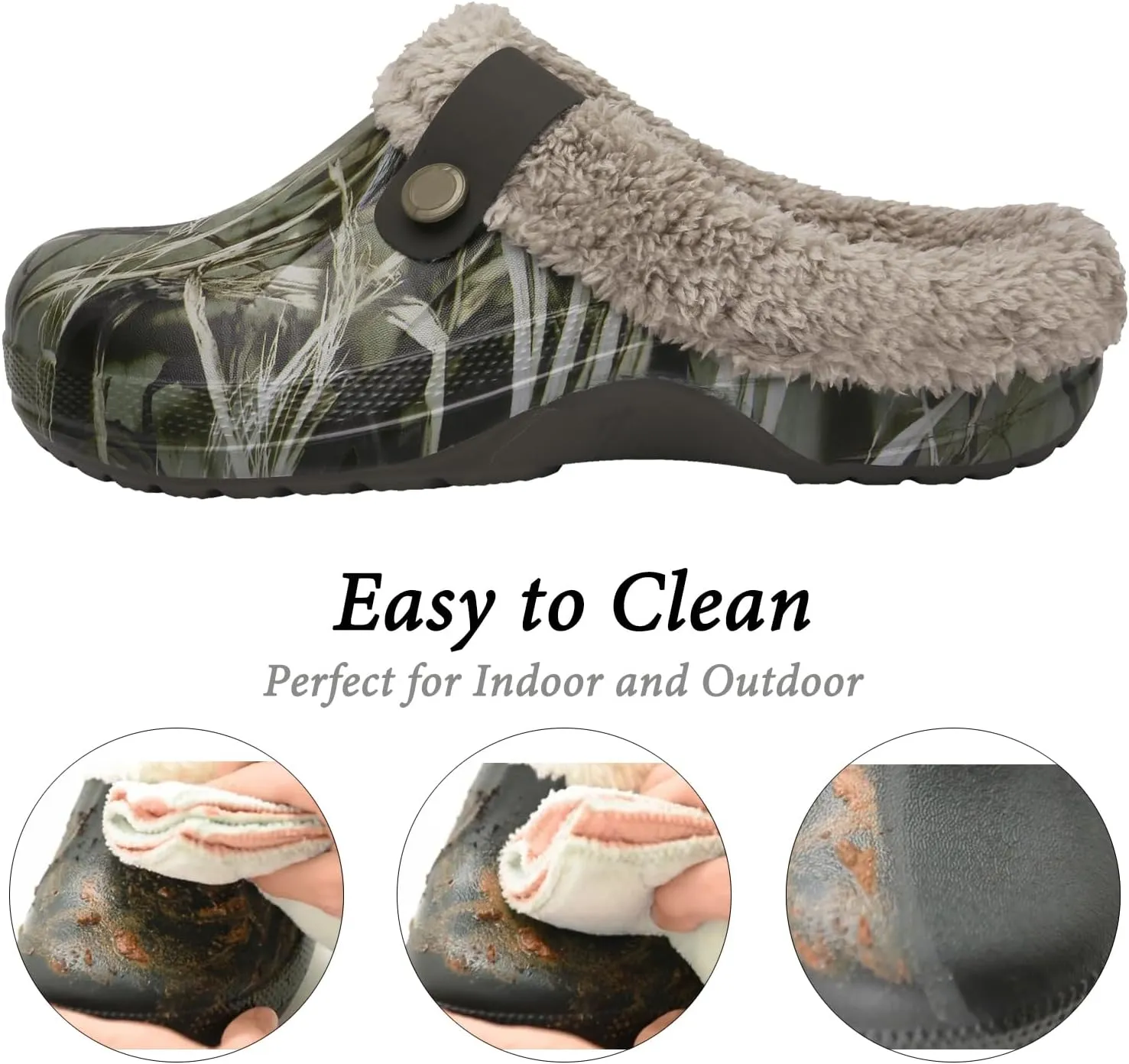ChayChax Women and Men Fur Lined Clogs Memory Foam Warm Fuzzy Slippers Winter Waterproof Indoor Outdoor Slipper