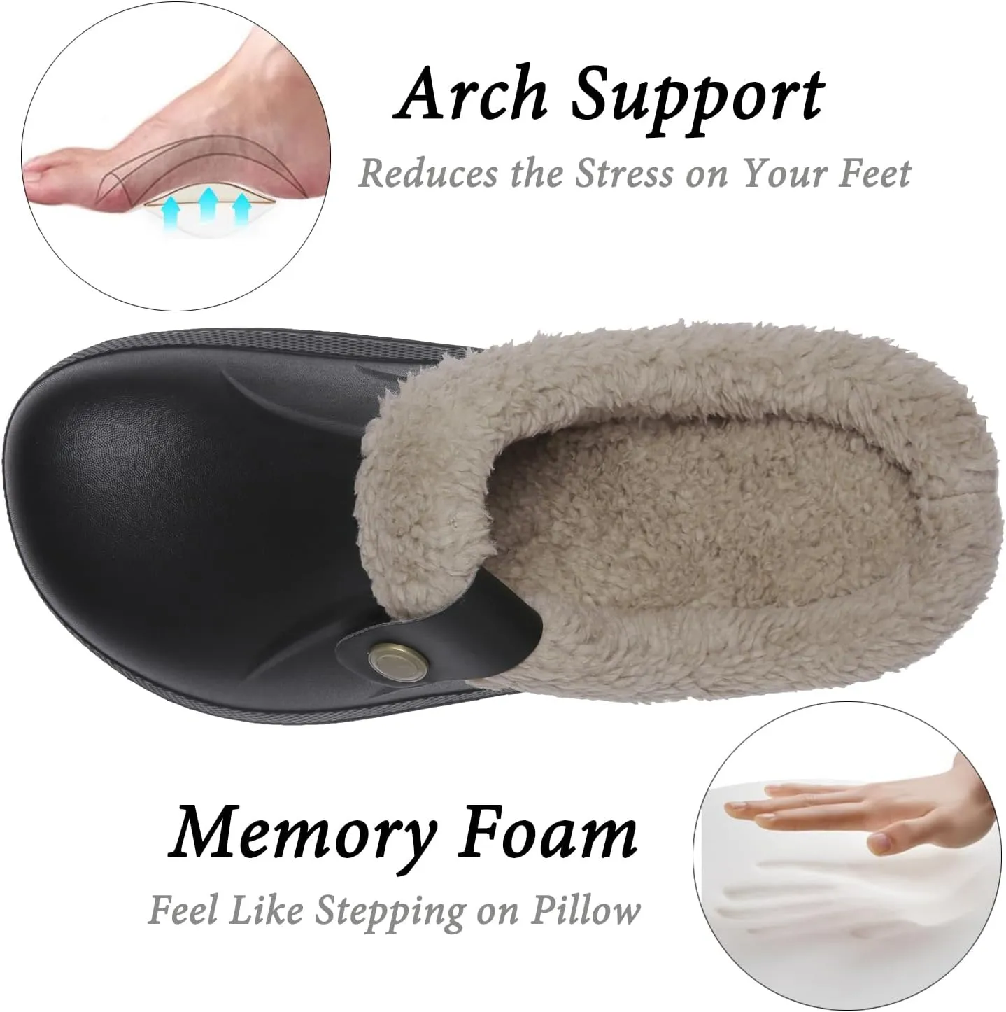 ChayChax Women and Men Fur Lined Clogs Memory Foam Warm Fuzzy Slippers Winter Waterproof Indoor Outdoor Slipper