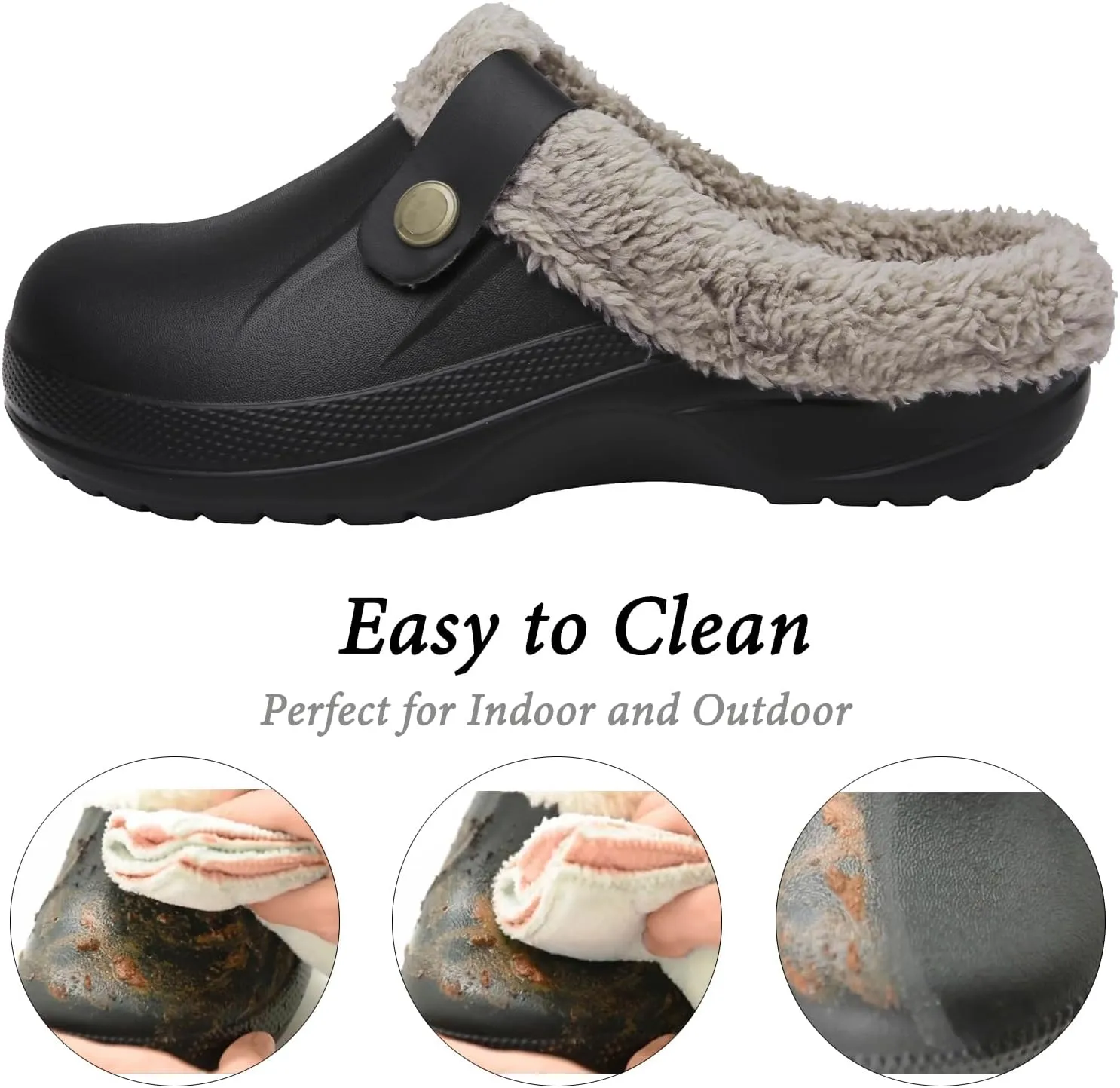 ChayChax Women and Men Fur Lined Clogs Memory Foam Warm Fuzzy Slippers Winter Waterproof Indoor Outdoor Slipper